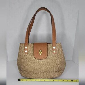 Eric Javits Woven Tan Satchel with Brown Accents